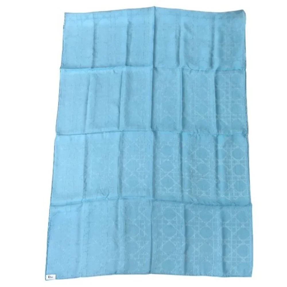 Christian Dior I631 Cannage Jacquard Stole Silk Large Light Blue Shawl
